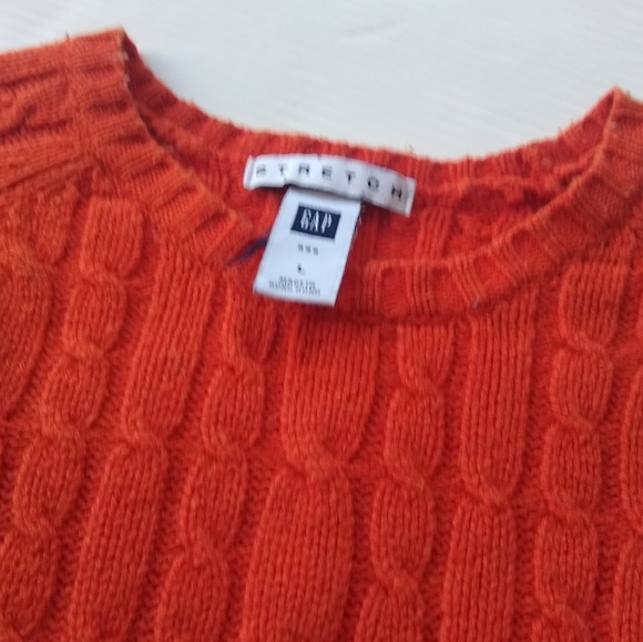 GAP super soft lambswool pumpkin orange cable knit sweater size large - Picture 4 of 7